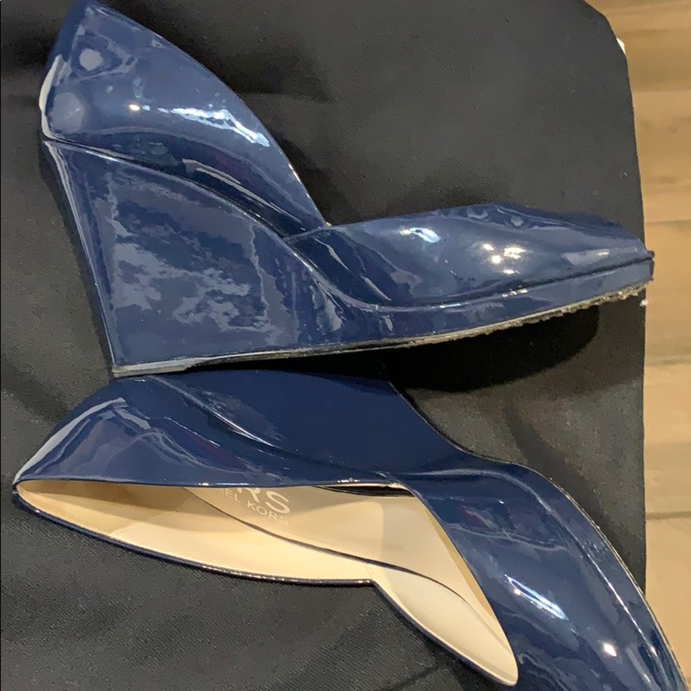 Michael Kors Blue Patent Leather Wedges
